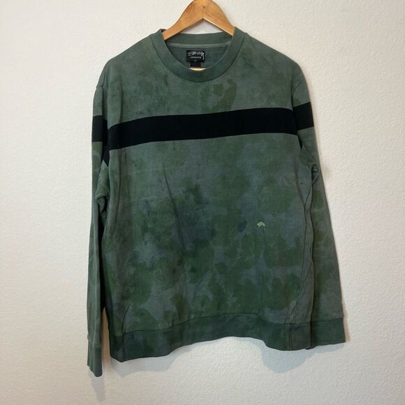 Stussy Authentic Vintage Green Blue Tie Dye Crewneck Sweatshirt Men's Size Large - Picture 1 of 8